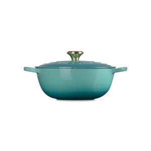 Panela Le Creuset Marmita Signature Bleu Riviera com Pegador Dourado 26cm