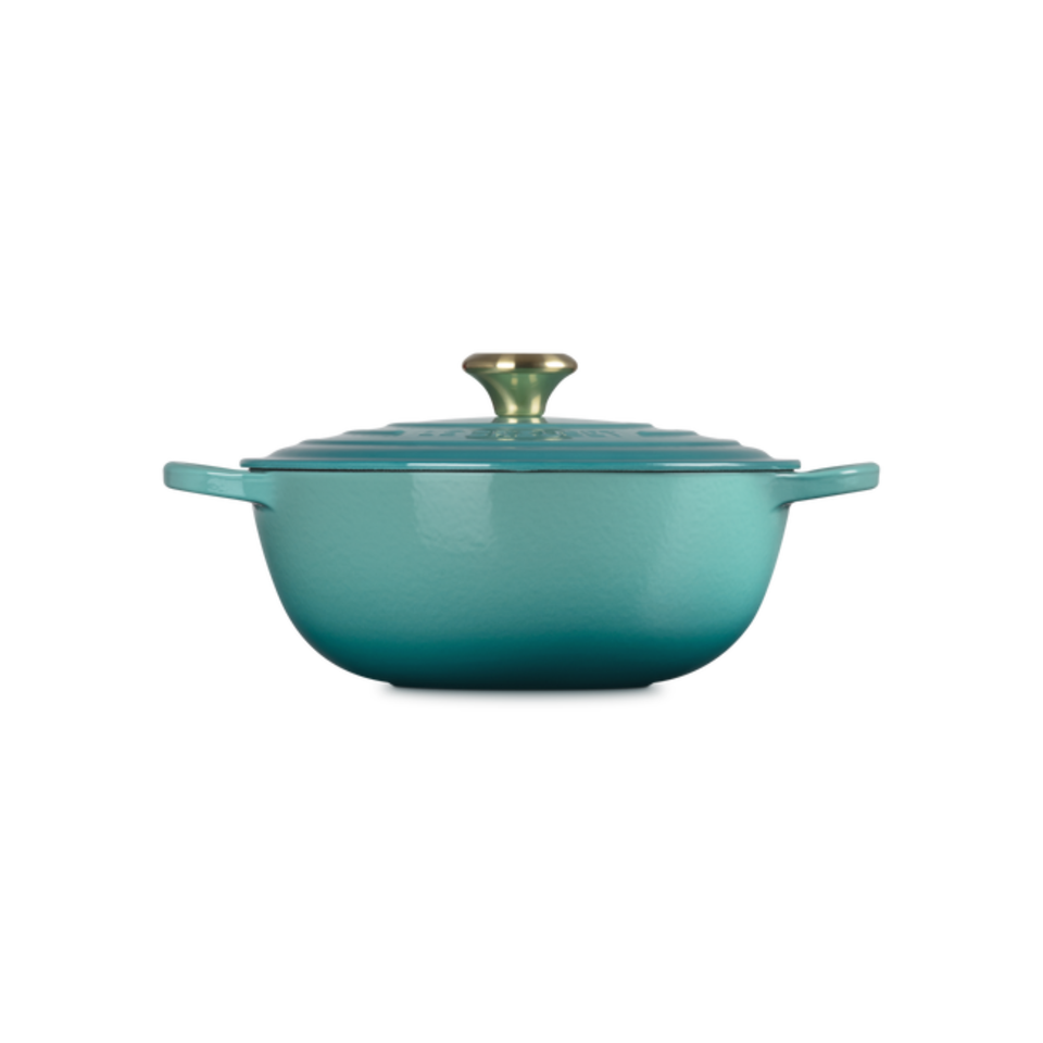 Panela Le Creuset Marmita Signature Bleu Riviera com Pegador Dourado 26cm