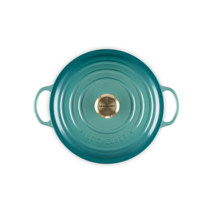 Panela Le Creuset Marmita Signature Bleu Riviera com Pegador Dourado 26cm
