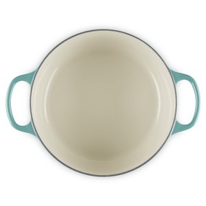 Panela Le Creuset Redonda Signature Bleu Riviera com Pegador Dourado 6,7L 28cm