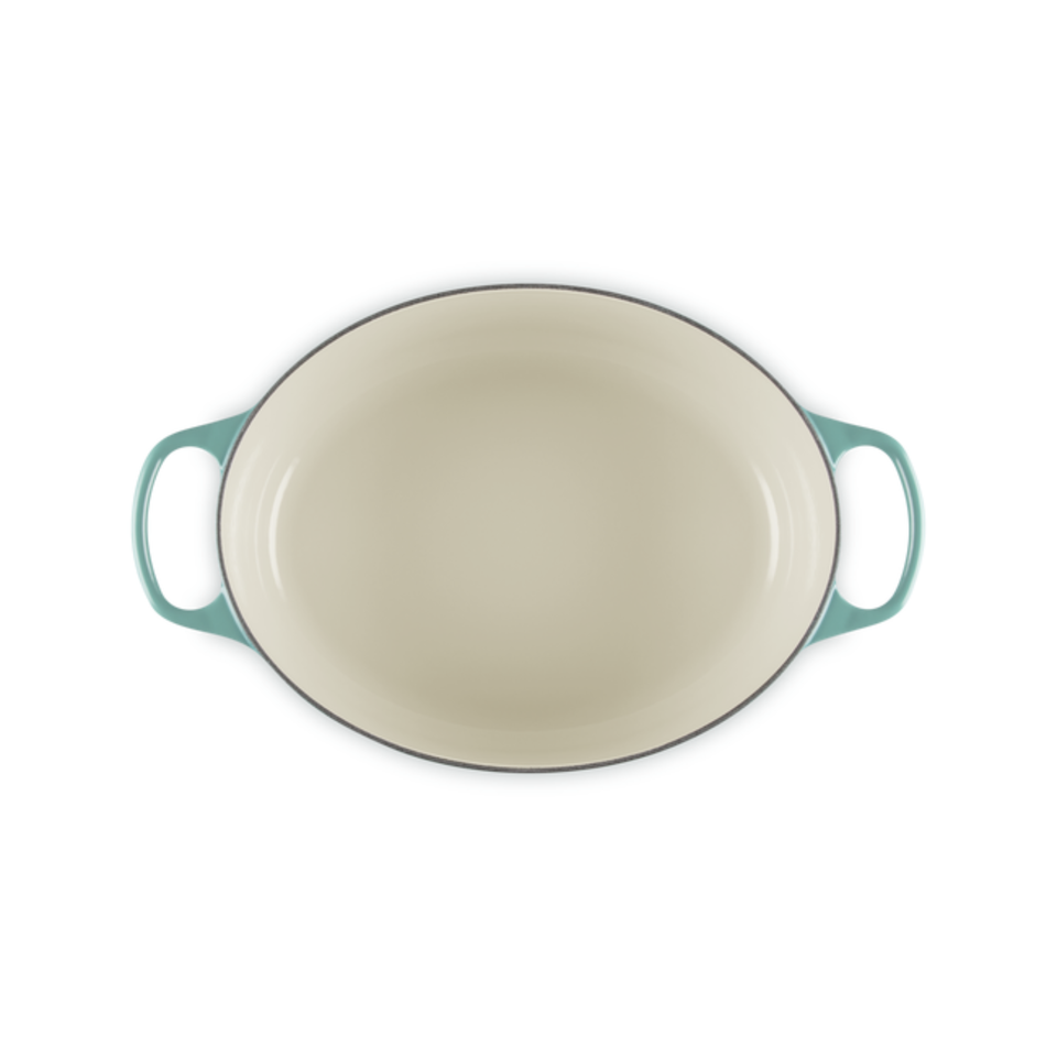 Panela Le Creuset Oval Signature Bleu Riviera com Pegador Dourado 6,3L 31cm