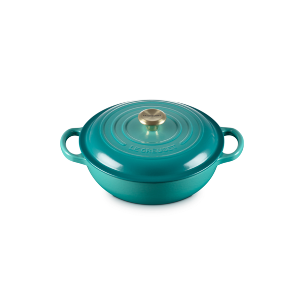 Panela Le Creuset Marmita Signature Bleu Riviera com Pegador Dourado 22cm
