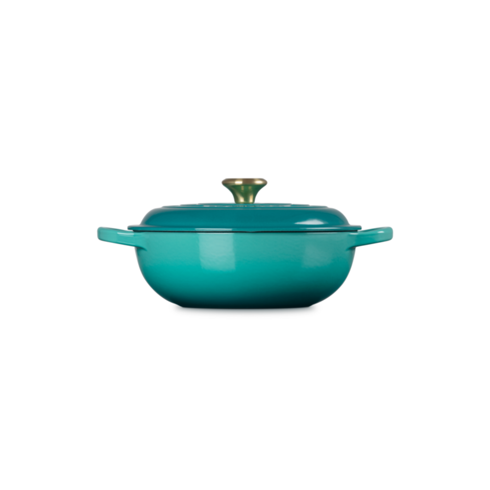 Panela Le Creuset Marmita Signature Bleu Riviera com Pegador Dourado 22cm