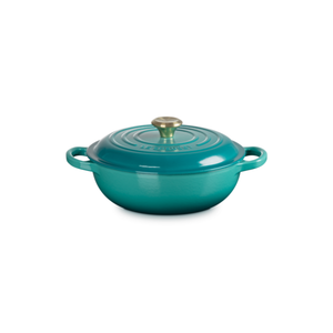 Panela Le Creuset Marmita Signature Bleu Riviera com Pegador Dourado 22cm