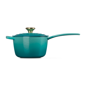 Panela Le Creuset Molheira Signature Bleu Riviera com Pegador Dourado 1,5L 16cm