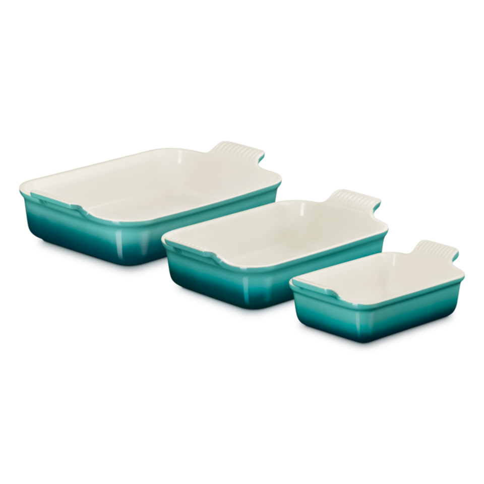 PRÉ-VENDA: Conjunto 3 Travessas Retangulares Cerâmica Heritage Bleu Riviera Le Creuset