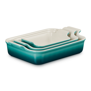 PRÉ-VENDA: Conjunto 3 Travessas Retangulares Cerâmica Heritage Bleu Riviera Le Creuset