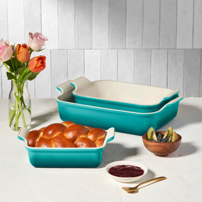 Conjunto 3 Travessas Retangulares Cerâmica Heritage Bleu Riviera Le Creuset