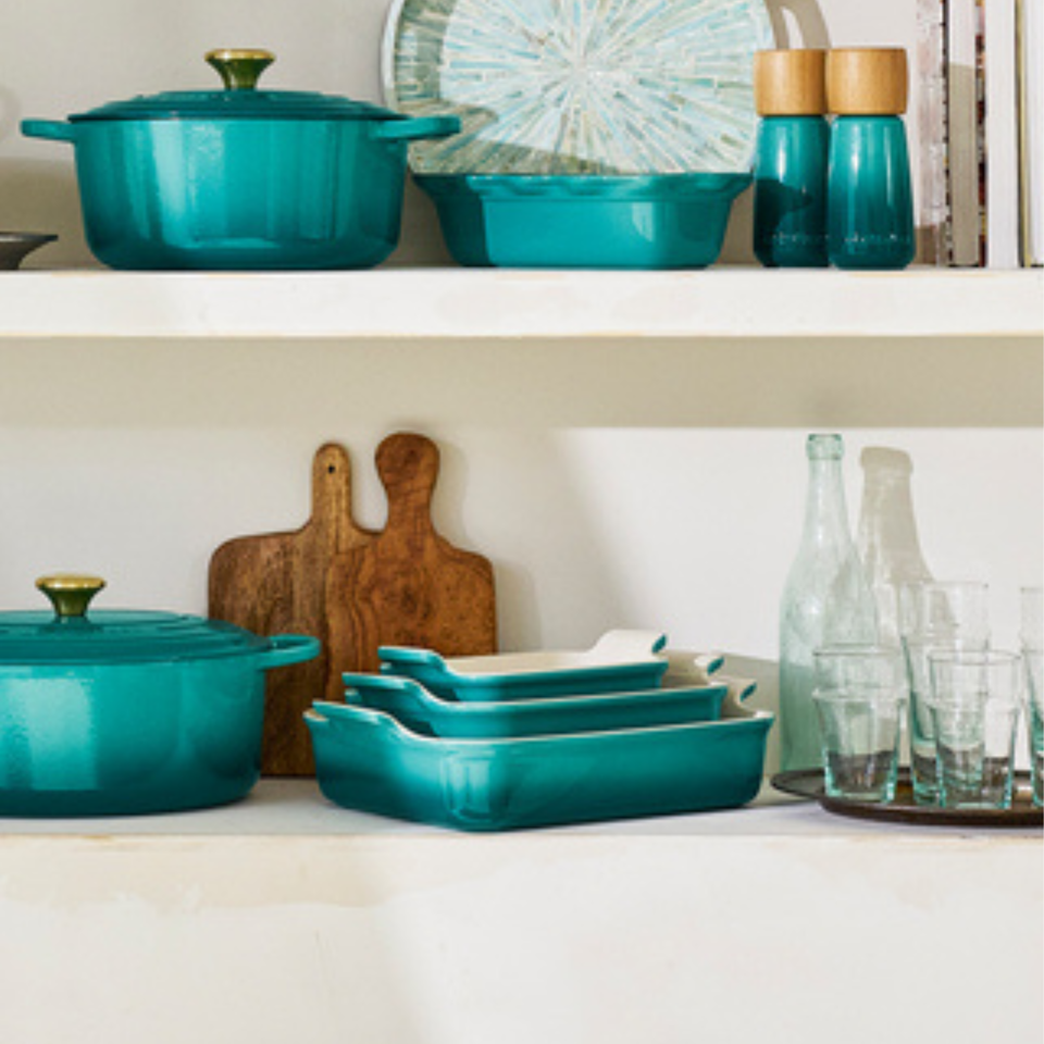 PRÉ-VENDA: Conjunto 3 Travessas Retangulares Cerâmica Heritage Bleu Riviera Le Creuset