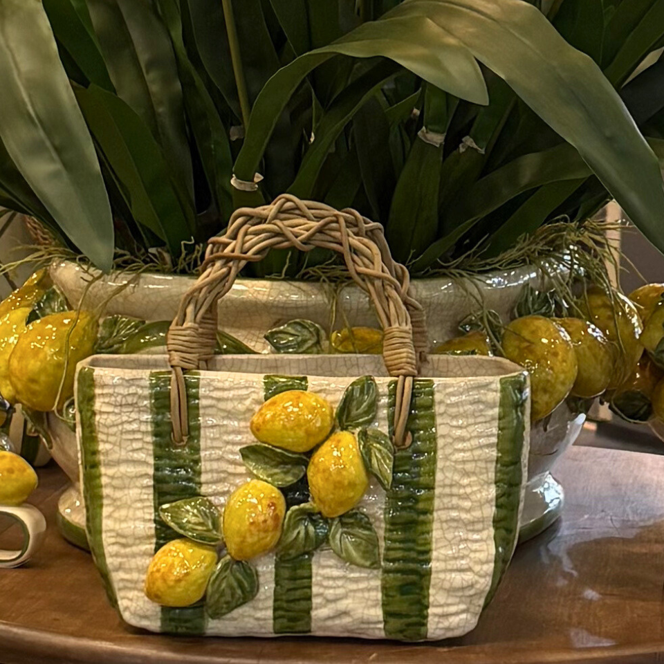 Vaso Bolsa Cerâmica Listrado Limão Amalfi