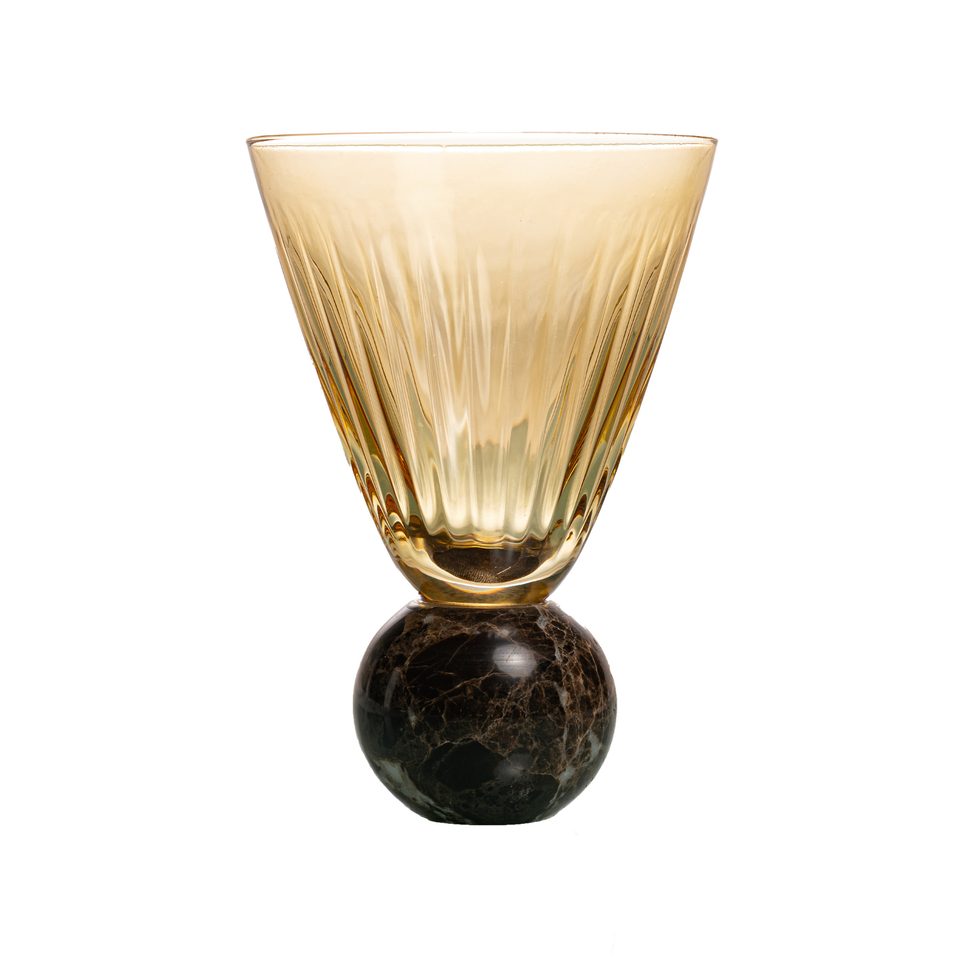 Taça para Água Vidro base Esfera Mármore Ambar / Preta Linha Sintonia 400ml