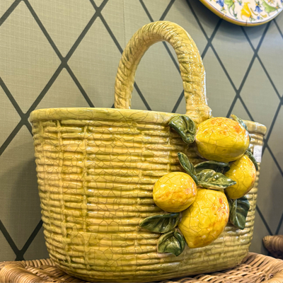 Vaso Cesto Cerâmica Listrado Limão Amalfi