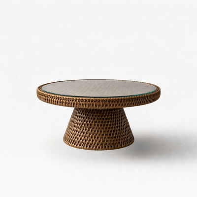 Boleira Pequena 25cm em Rattan com Tampo em Vidro Bahali