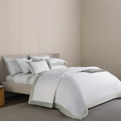 Jogo de Colcha King Valestro 3 Pçs 300 Fios 100% Algodão Egípcio Branco/Platino Trussardi