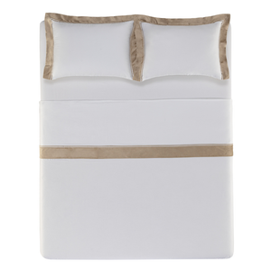 Jogo de Cama Queen Valestro 4 Pçs 300 Fios 100% Algodão Egípcio Branco / Nocciola Trussardi