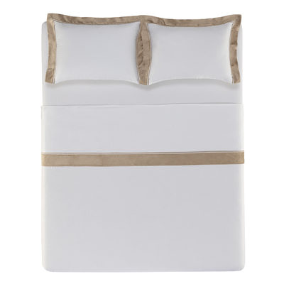 Jogo de Cama Queen Valestro 4 Pçs 300 Fios 100% Algodão Egípcio Branco / Nocciola Trussardi