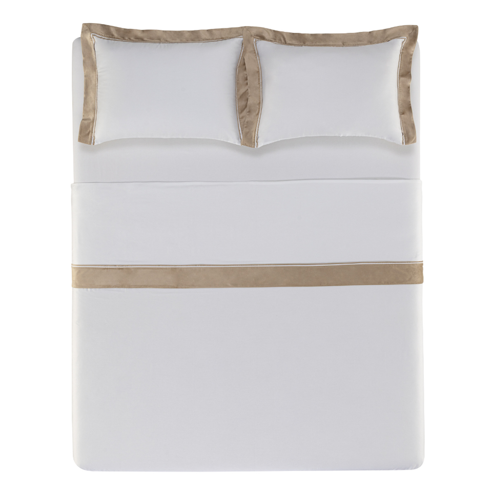 Jogo de Cama Queen Valestro 4 Pçs 300 Fios 100% Algodão Egípcio Branco / Nocciola Trussardi