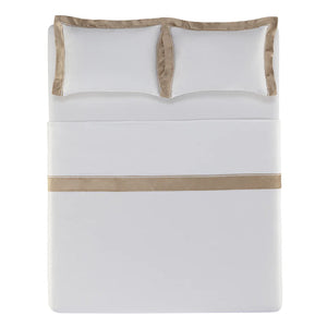 Jogo de Cama King Valestro 4 Pçs 300 Fios 100% Algodão Egípcio Branco / Nocciola Trussardi