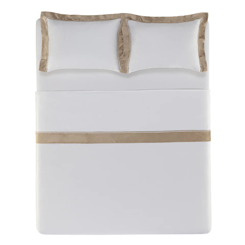 Jogo de Cama King Valestro 4 Pçs 300 Fios 100% Algodão Egípcio Branco / Nocciola Trussardi