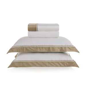 Jogo de Cama Queen Valestro 4 Pçs 300 Fios 100% Algodão Egípcio Branco / Nocciola Trussardi