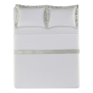 Jogo de Cama Queen Valestro 4 Pçs 300 Fios 100% Algodão Egípcio Branco / Platino Trussardi