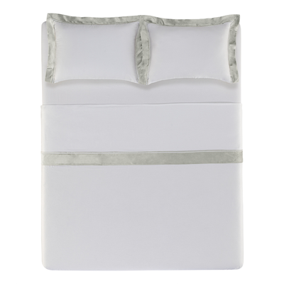 Jogo de Cama Queen Valestro 4 Pçs 300 Fios 100% Algodão Egípcio Branco / Platino Trussardi