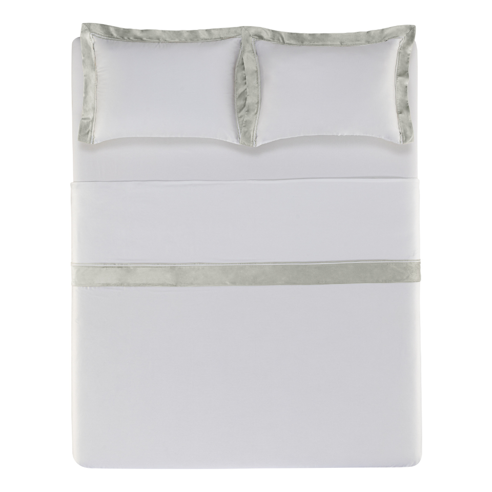 Jogo de Cama Queen Valestro 4 Pçs 300 Fios 100% Algodão Egípcio Branco / Platino Trussardi