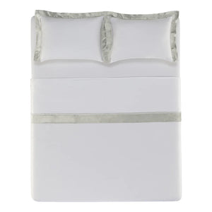 Jogo de Cama King Valestro 4 Pçs 300 Fios 100% Algodão Egípcio Branco / Platino Trussardi
