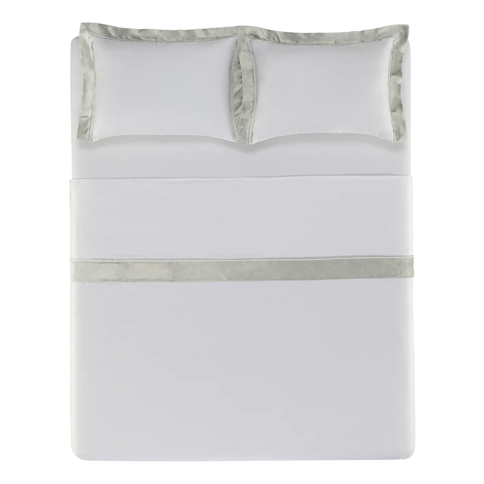 Jogo de Cama King Valestro 4 Pçs 300 Fios 100% Algodão Egípcio Branco / Platino Trussardi