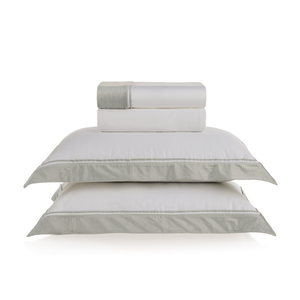 Jogo de Cama Queen Valestro 4 Pçs 300 Fios 100% Algodão Egípcio Branco / Platino Trussardi