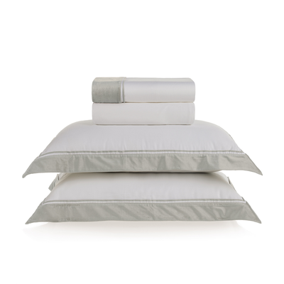 Jogo de Cama Queen Valestro 4 Pçs 300 Fios 100% Algodão Egípcio Branco / Platino Trussardi