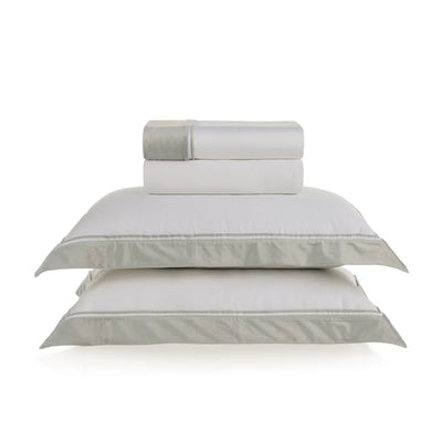 Jogo de Cama King Valestro 4 Pçs 300 Fios 100% Algodão Egípcio Branco / Platino Trussardi