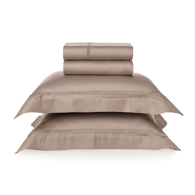 Jogo de Cama Queen Contessina 4 Pçs 300 Fios Cetim 100% Bambu Nocciola Trussardi