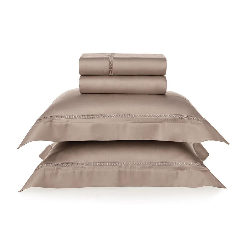 Jogo de Cama Queen Contessina 4 Pçs 300 Fios Cetim 100% Bambu Nocciola Trussardi