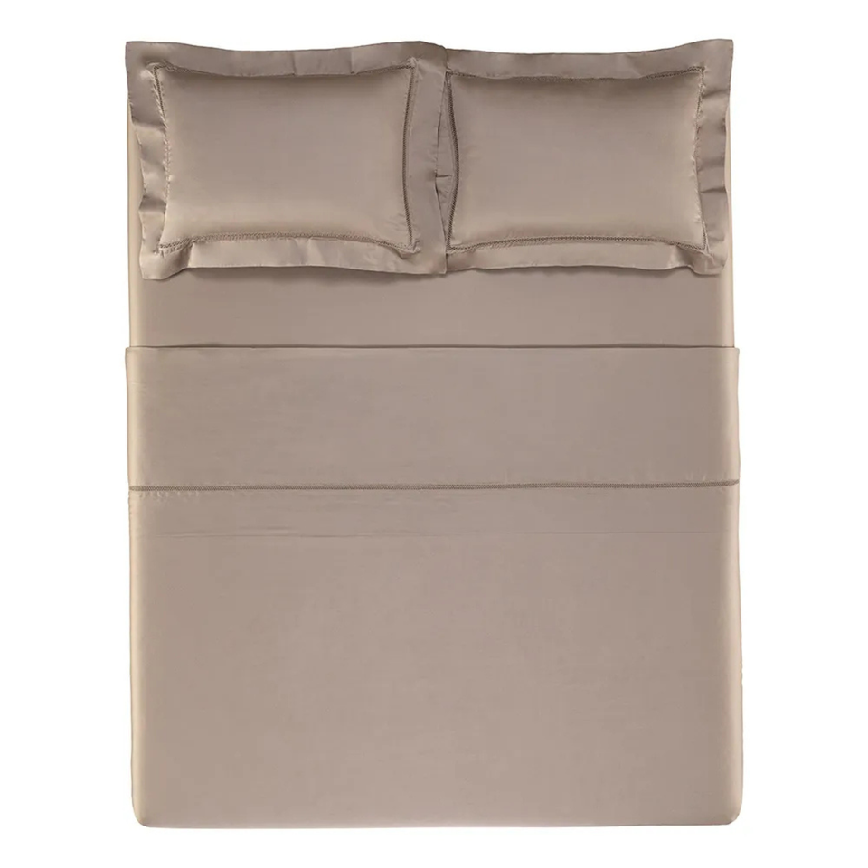Jogo de Cama Queen Contessina 4 Pçs 300 Fios Cetim 100% Bambu Nocciola Trussardi