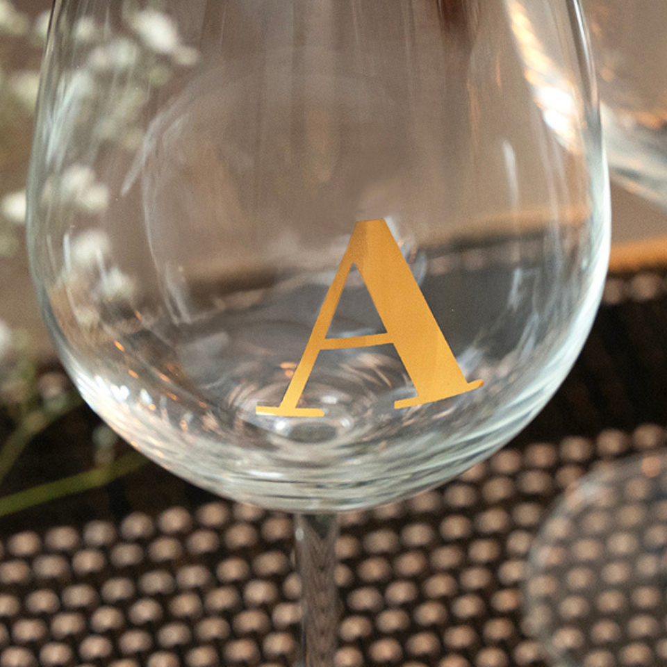 Taça Bordeaux Vinho 600ml em Cristal Ecológico Madison Letra Dourada Personalizável