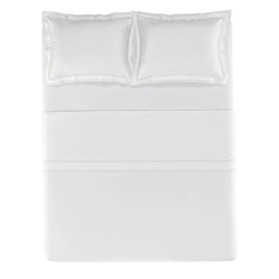 Jogo de Cama King Romana 4 Pçs 300 Fios 100% Algodão Egípcio Branco Trussardi
