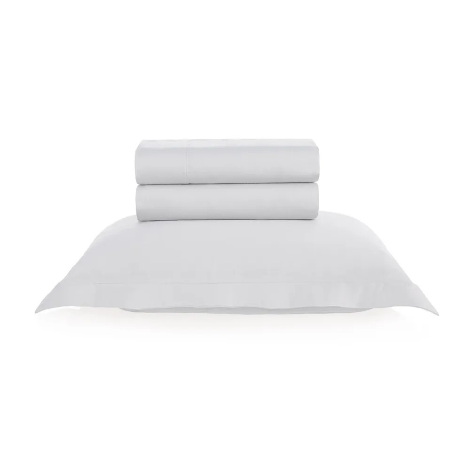 Jogo de Cama Solteiro Grasso 4 Pçs 300 Fios Cetim 100% Algodão Branco Trussardi