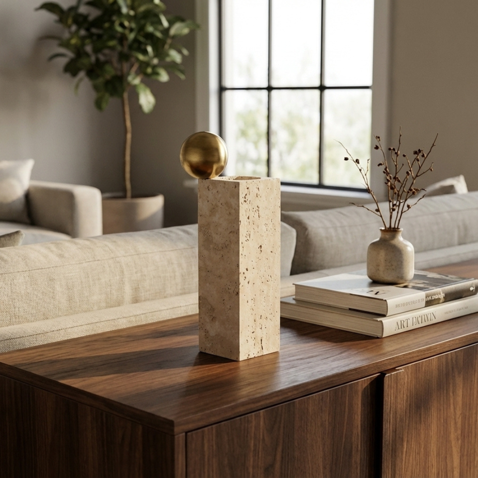 Vaso Quadrado Travertine Gold Médio