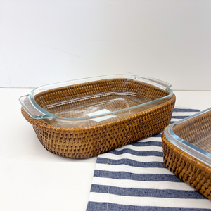 Suporte Retangular Médio em Rattan e Pirex Vidro Bahali