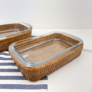 Suporte Retangular Pequeno em Rattan e Pirex Vidro Bahali