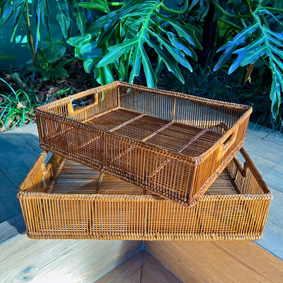 Bandeja Média Retangular em Bambu Natural Bahali