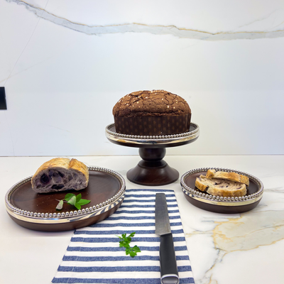 Prato para Bolo de Madeira Bolinhas Object Bahali 28cm