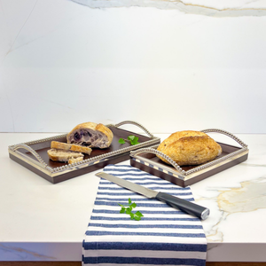 Bandeja Retangular Madeira com Alças Bolinhas Object Bahali 8x30x20cm