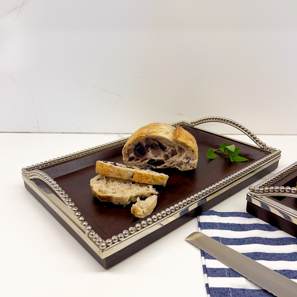 Bandeja Retangular Madeira com Alças Bolinhas Object Bahali 8x40x26cm