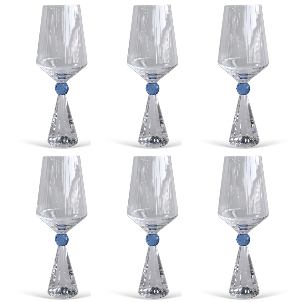 Jogo 6 Taças de Vinho em Vidro com Esfera Azul Pure Linha Sintonia 595ml