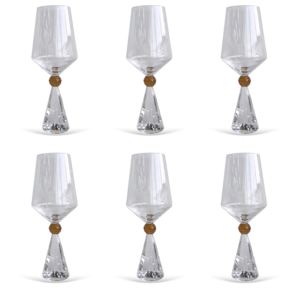 PRÉ-VENDA: Jogo 6 Taças de Vinho em Vidro com Esfera Âmbar Pure Linha Sintonia 595ml