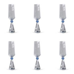 Jogo 6 Taças de Champanhe em Vidro com Esfera Azul Pure Linha Sintonia 305ml
