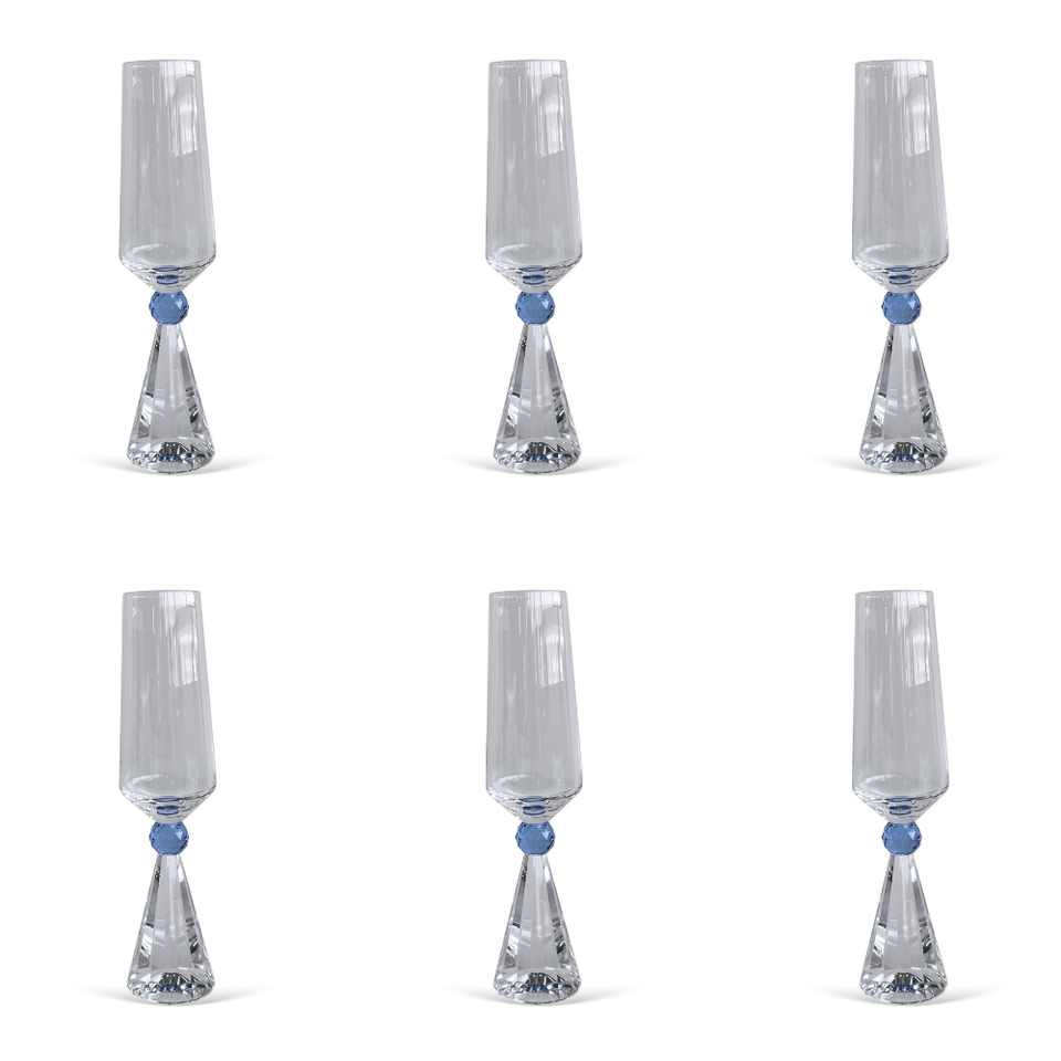 Jogo 6 Taças de Champanhe em Vidro com Esfera Azul Pure Linha Sintonia 305ml