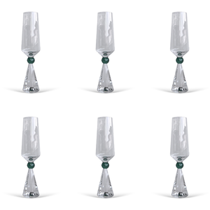 Jogo 6 Taças de Champanhe em Vidro com Esfera Verde Pure Linha Sintonia 305ml